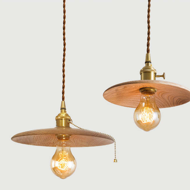 Retro Pull Chain Wooden Flying Saucer Pendant