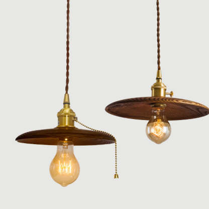 Retro Pull Chain Wooden Flying Saucer Pendant
