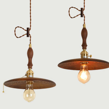 Retro Pull Chain Wooden Flying Saucer Pendant