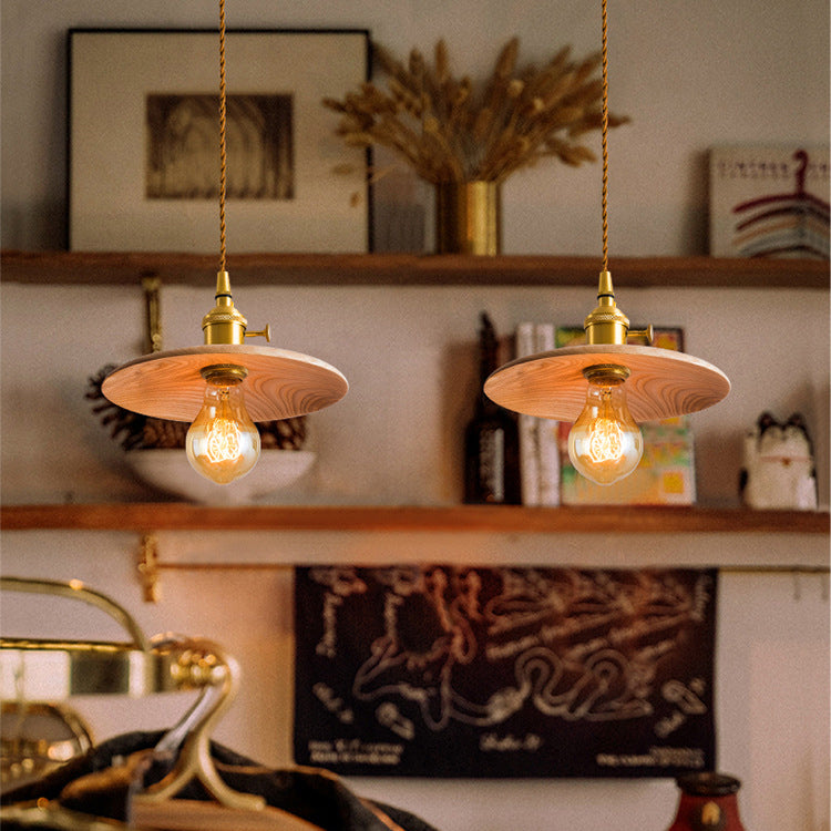 Retro Pull Chain Wooden Flying Saucer Pendant