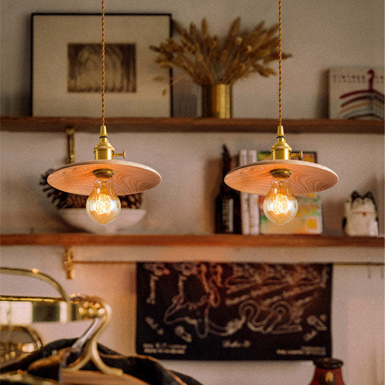 Retro Pull Chain Wooden Flying Saucer Pendant