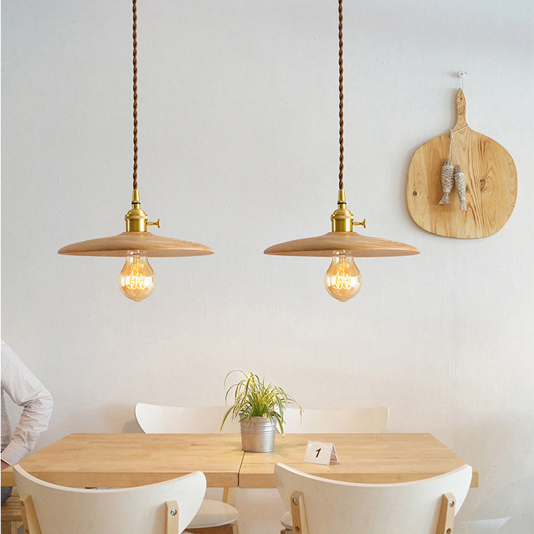 Retro Pull Chain Wooden Flying Saucer Pendant
