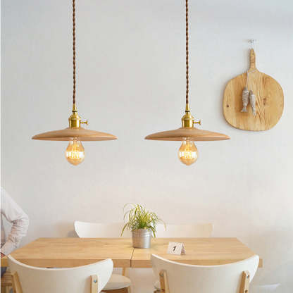Retro Pull Chain Wooden Flying Saucer Pendant