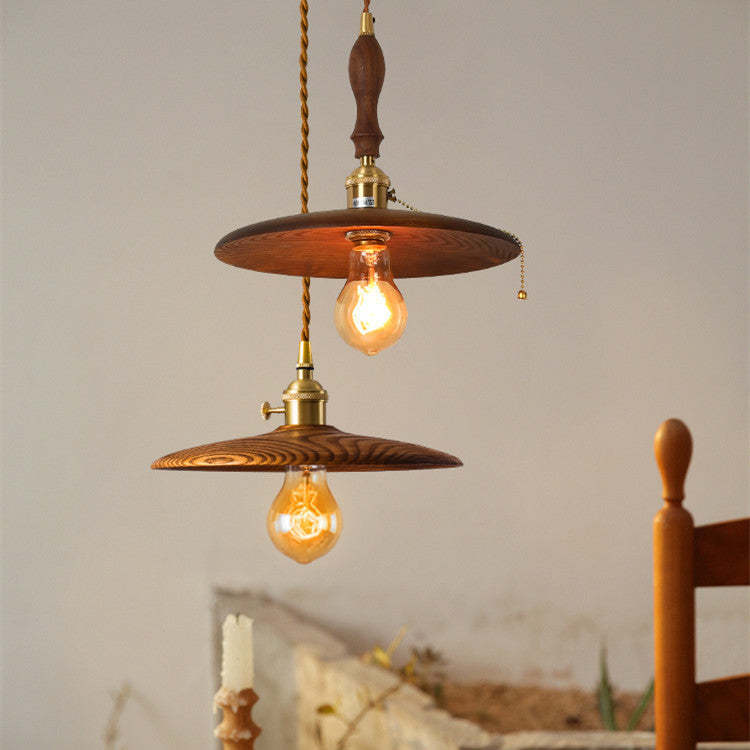 Retro Pull Chain Wooden Flying Saucer Pendant