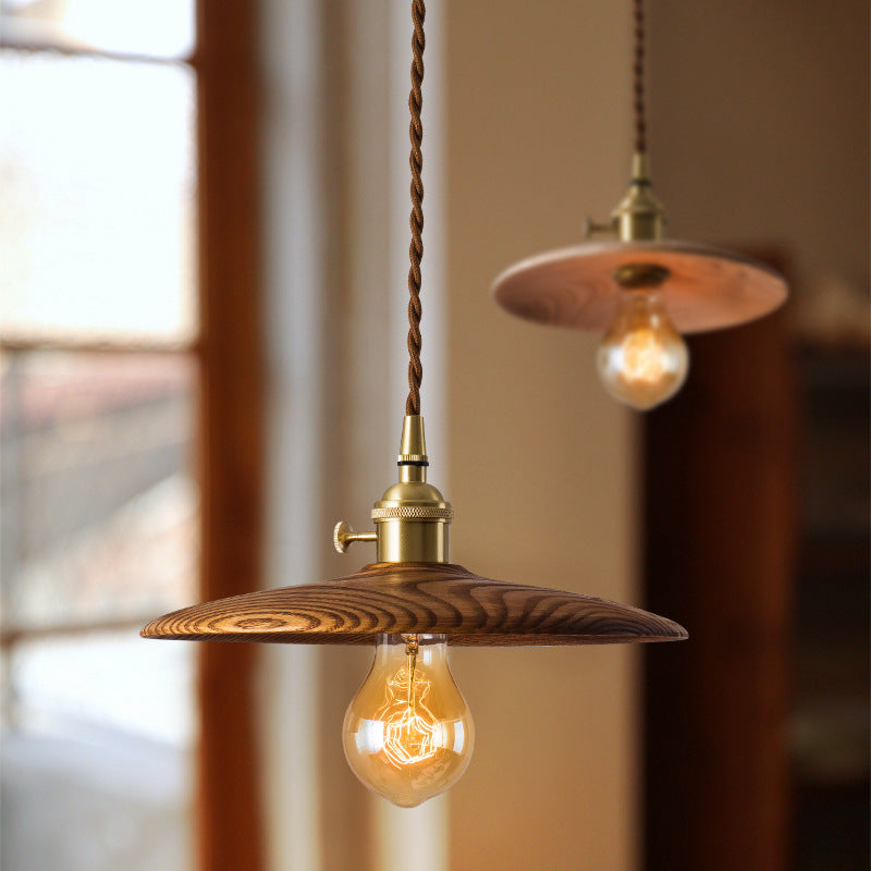 Retro Pull Chain Wooden Flying Saucer Pendant