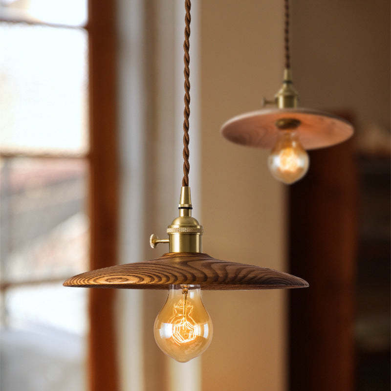 Retro Pull Chain Wooden Flying Saucer Pendant