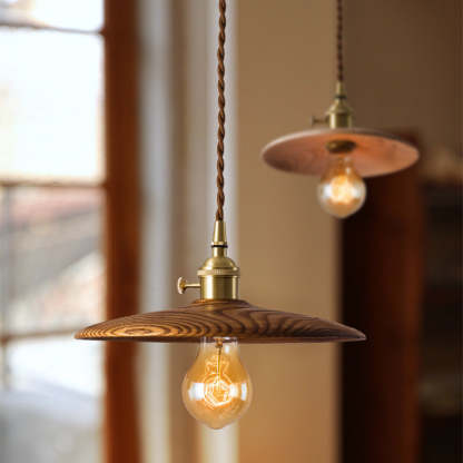 Retro Pull Chain Wooden Flying Saucer Pendant