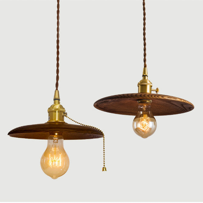 Retro Pull Chain Wooden Flying Saucer Pendant