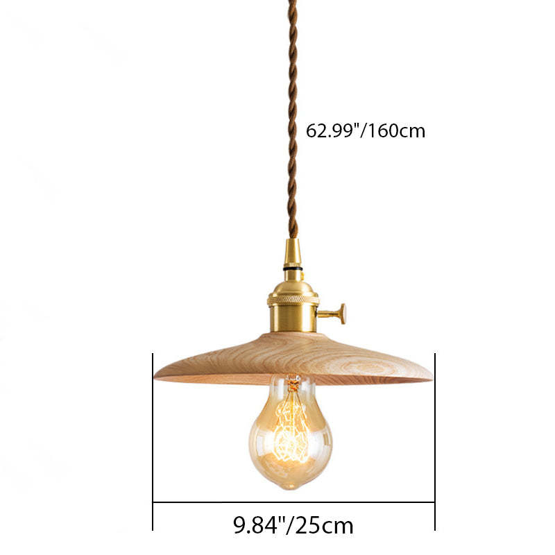Retro Pull Chain Wooden Flying Saucer Pendant