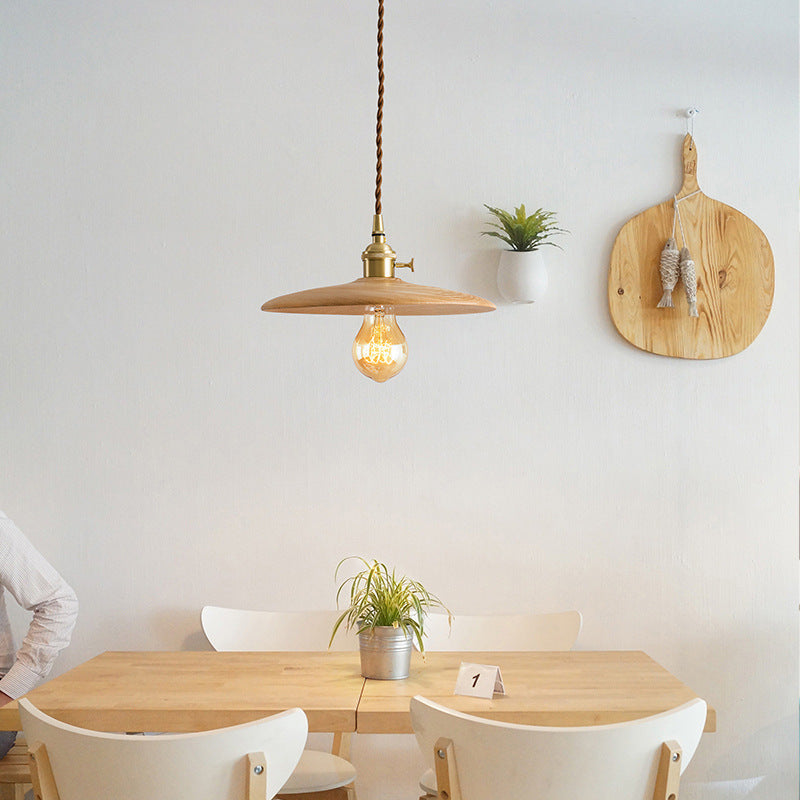 Retro Pull Chain Wooden Flying Saucer Pendant