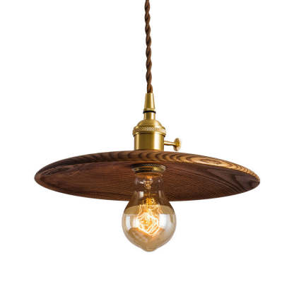 Retro Pull Chain Wooden Flying Saucer Pendant
