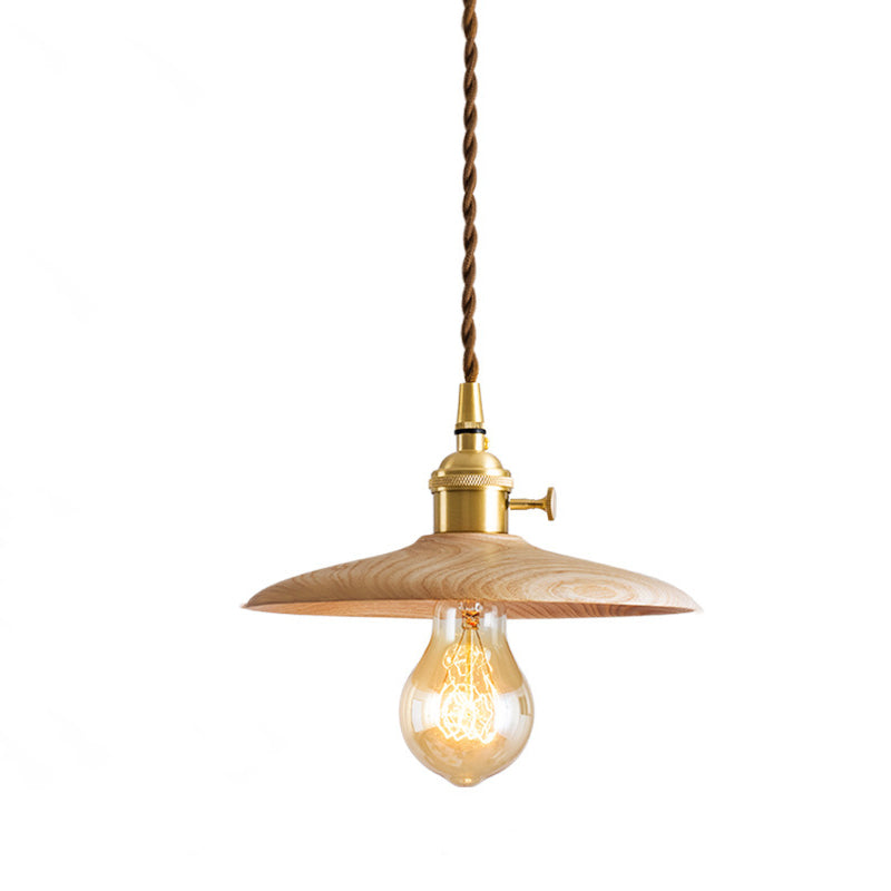 Retro Pull Chain Wooden Flying Saucer Pendant