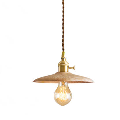 Retro Pull Chain Wooden Flying Saucer Pendant