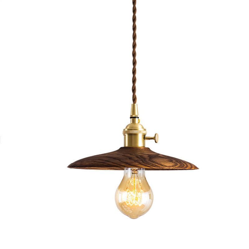 Retro Pull Chain Wooden Flying Saucer Pendant