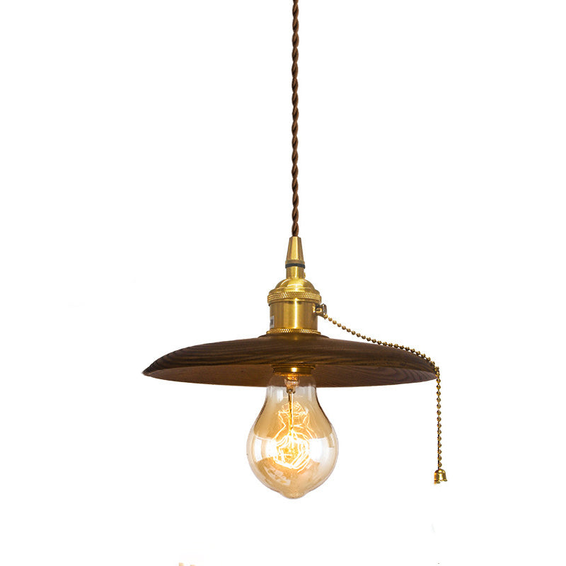Retro Pull Chain Wooden Flying Saucer Pendant