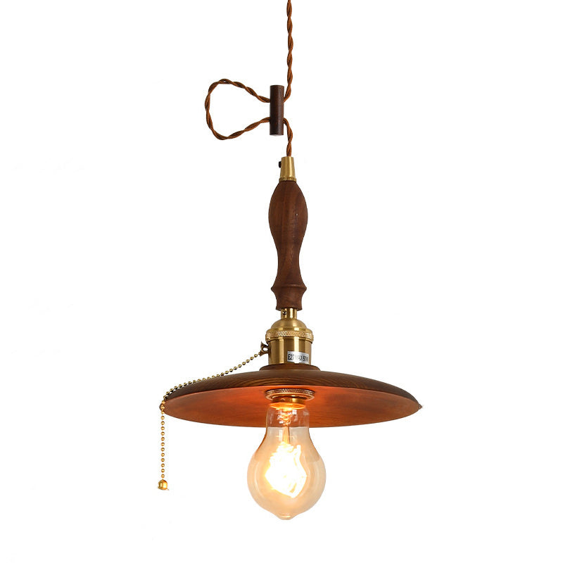 Retro Pull Chain Wooden Flying Saucer Pendant