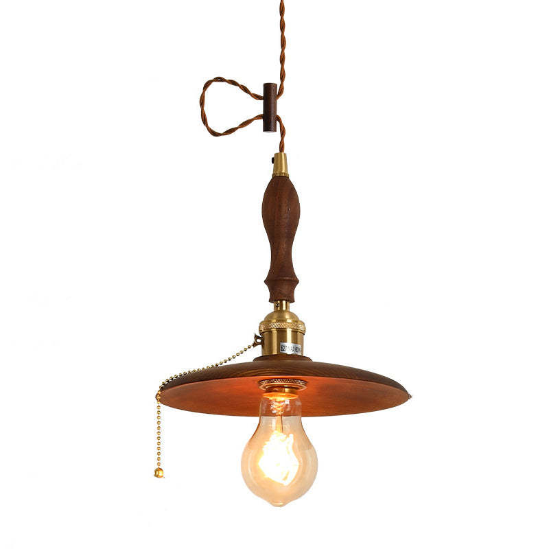Retro Pull Chain Wooden Flying Saucer Pendant