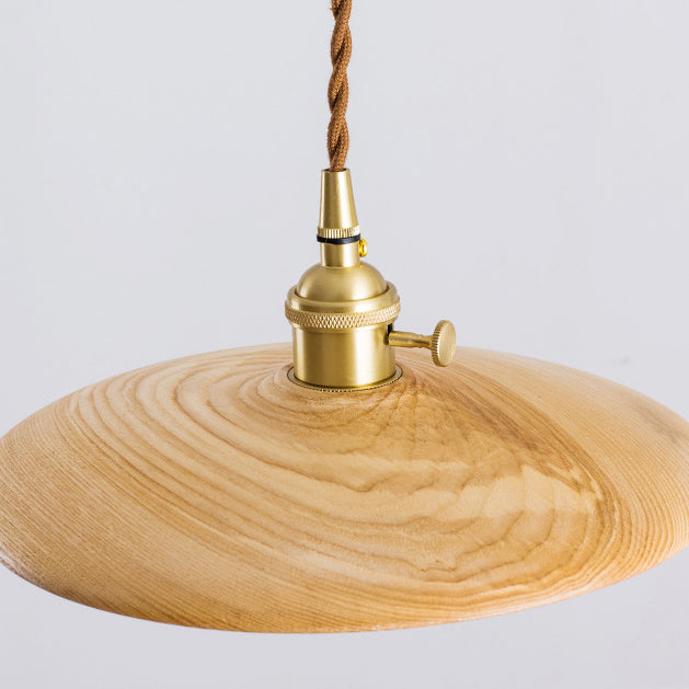Retro Pull Chain Wooden Flying Saucer Pendant