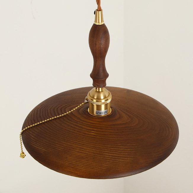 Retro Pull Chain Wooden Flying Saucer Pendant