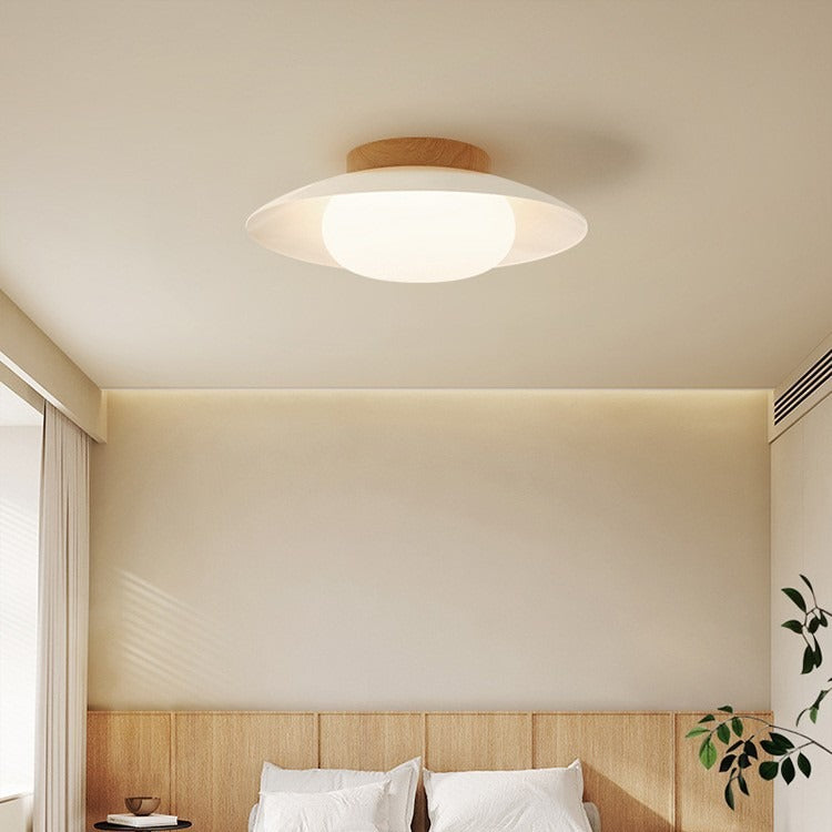 Wood traditional round semi-flush mount light — 220V-240V (UK/AU)