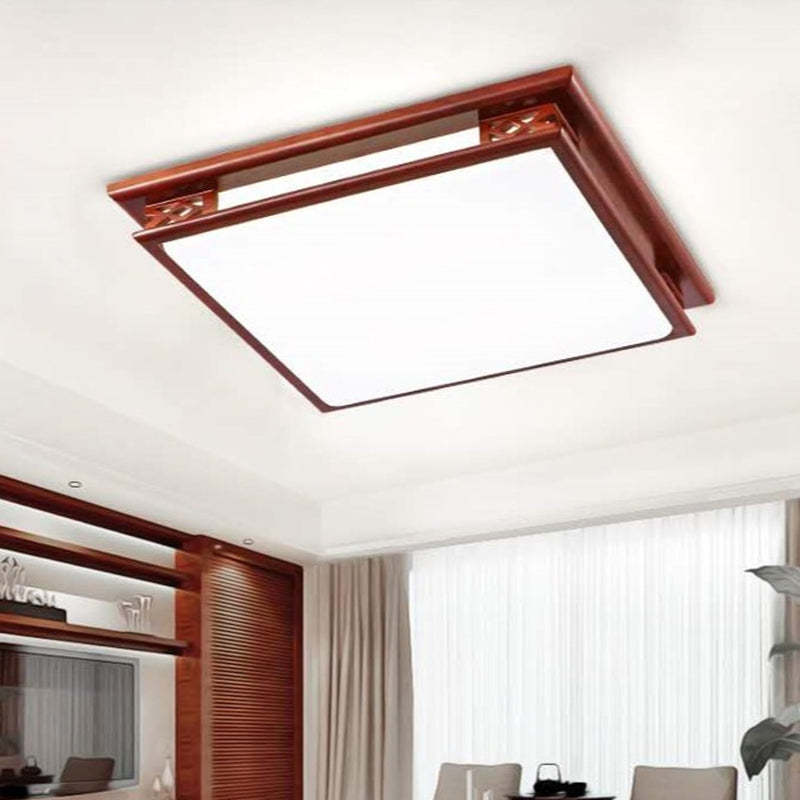 Chinese Square Solid Wood Acrylic LED Flush Mount Light