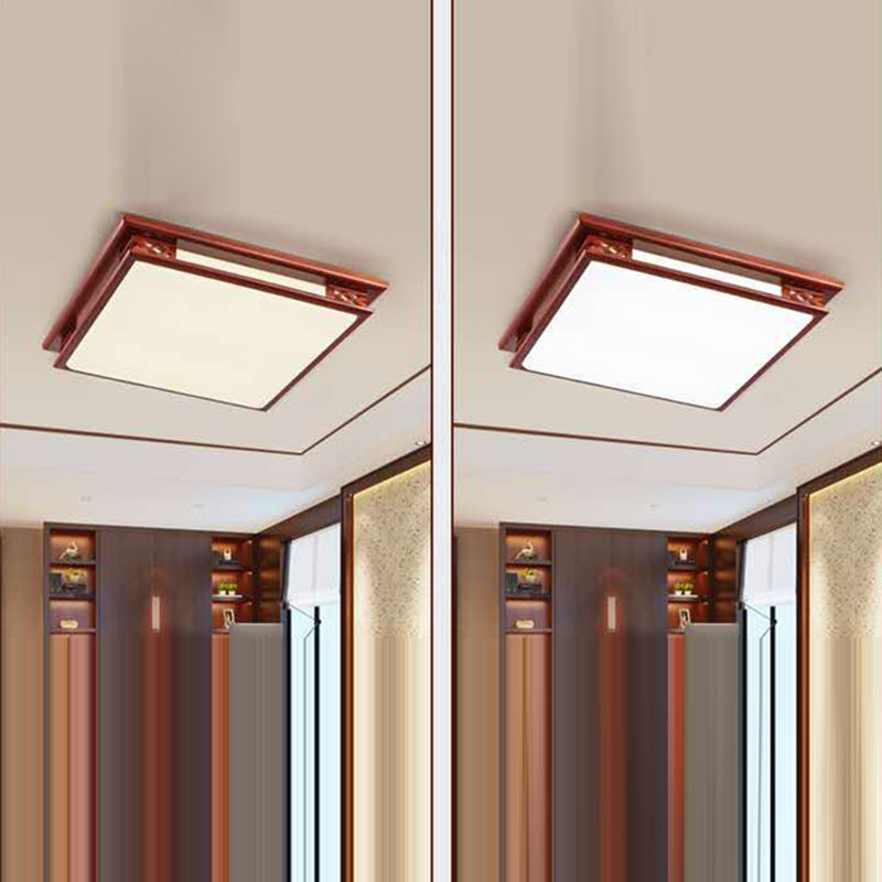 Chinese Square Solid Wood Acrylic LED Flush Mount Light