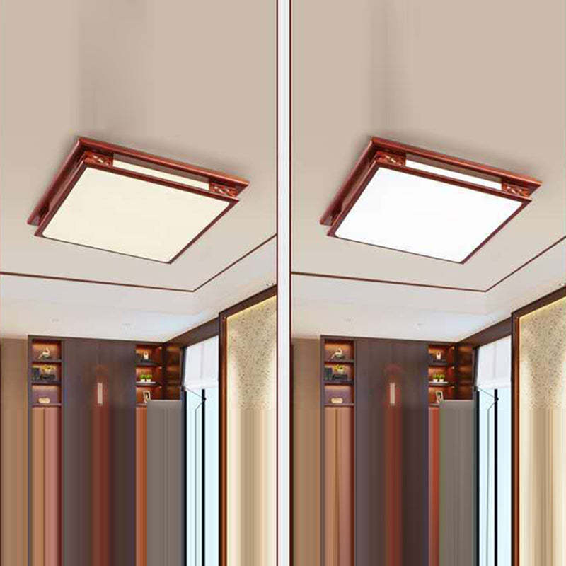 Chinese Square Solid Wood Acrylic LED Flush Mount Light