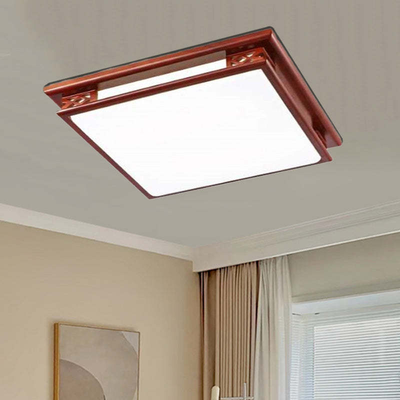 Chinese Square Solid Wood Acrylic LED Flush Mount Light