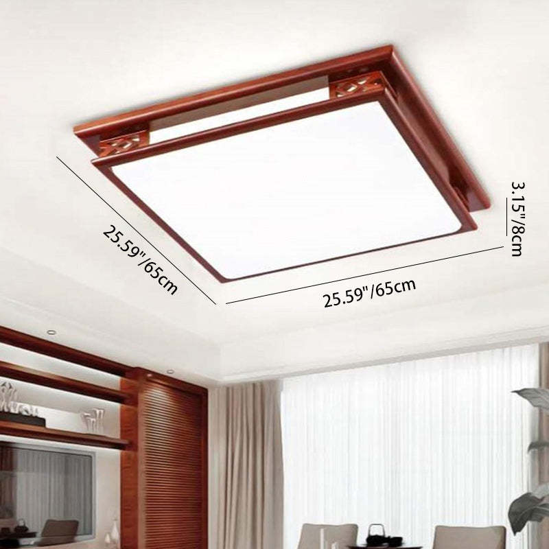 Chinese Square Solid Wood Acrylic LED Flush Mount Light
