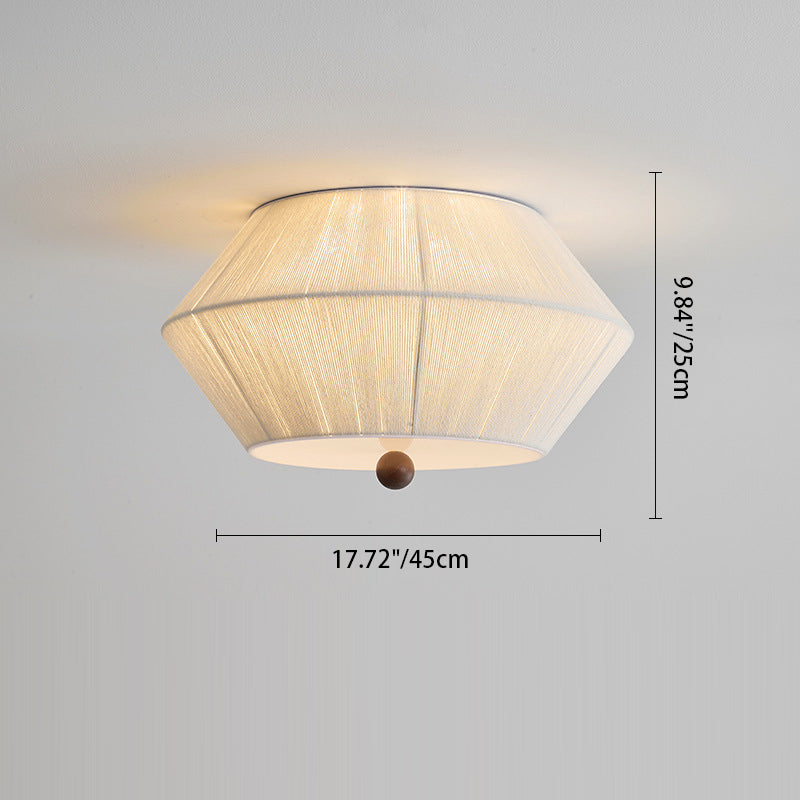 French Flying Saucer Hemp Rope Wood 3-Light Flush Light