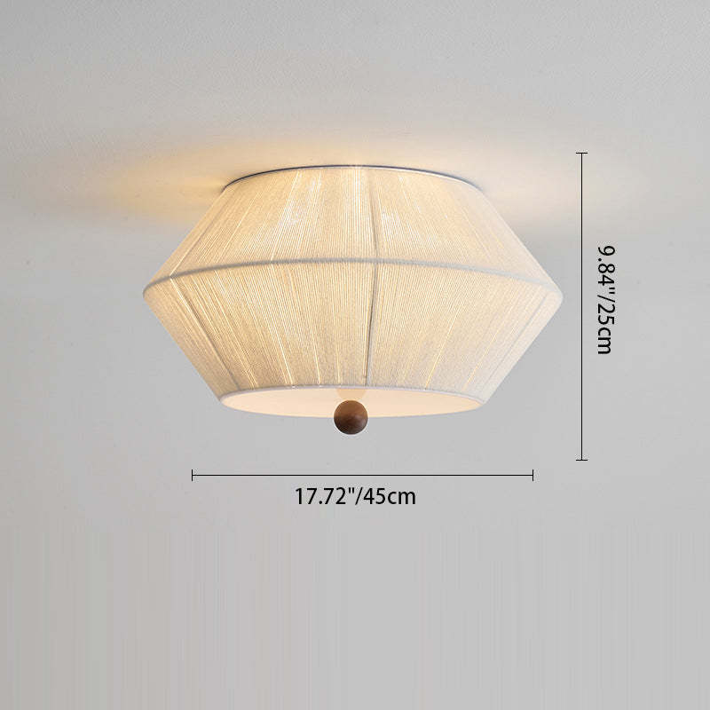 French Flying Saucer Hemp Rope Wood 3-Light Flush Light