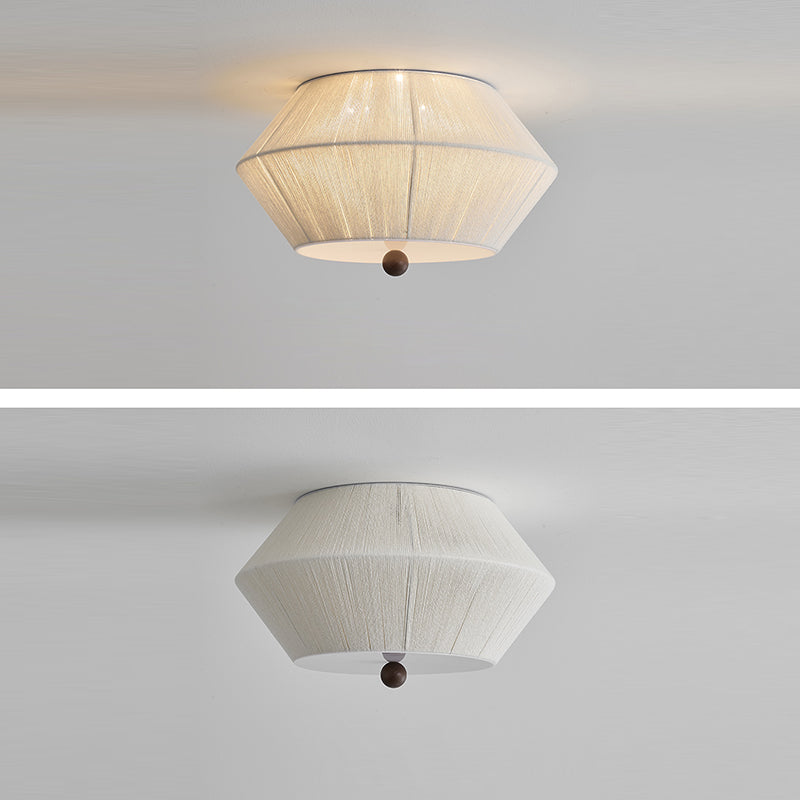 French Flying Saucer Hemp Rope Wood 3-Light Flush Light