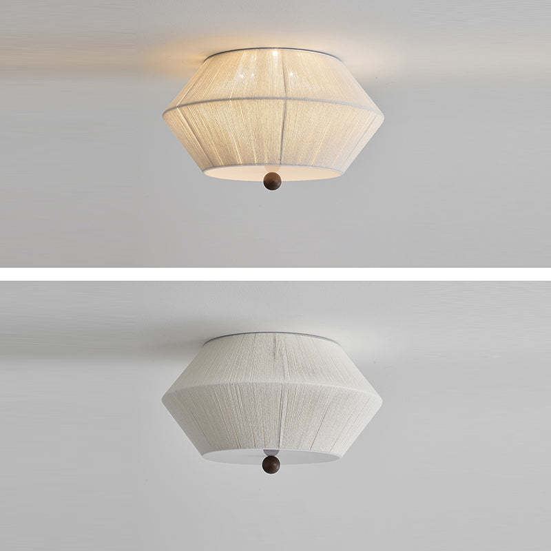 French Flying Saucer Hemp Rope Wood 3-Light Flush Light