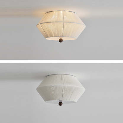 French Flying Saucer Hemp Rope Wood 3-Light Flush Light
