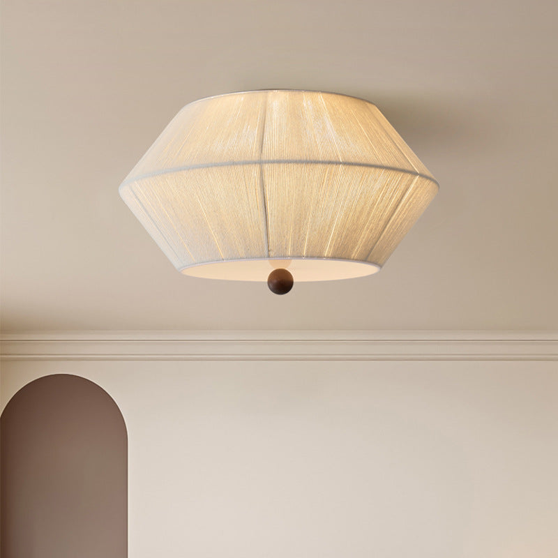 French Flying Saucer Hemp Rope Wood 3-Light Flush Light