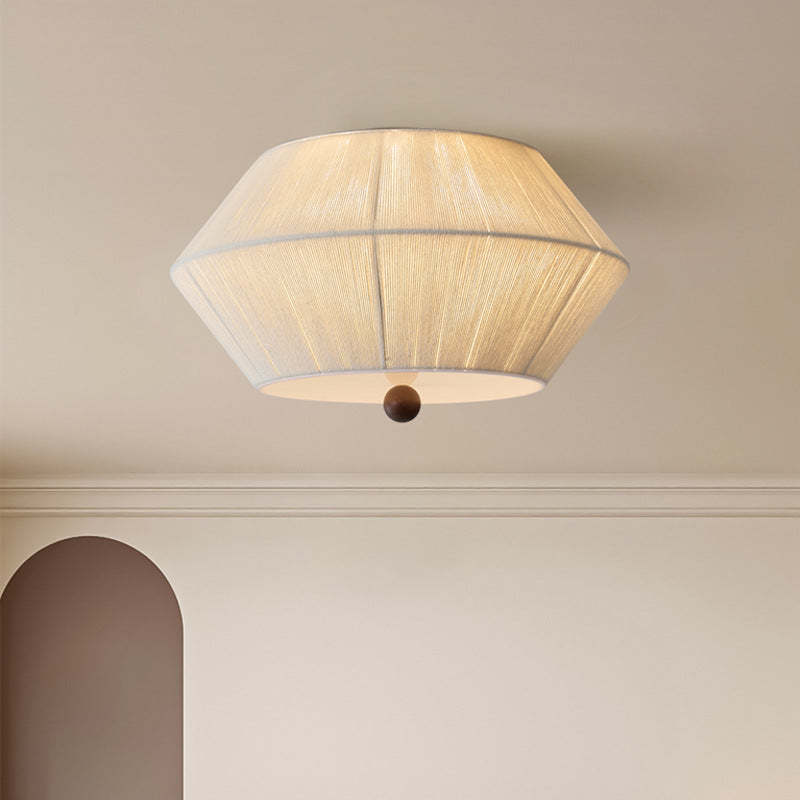 French Flying Saucer Hemp Rope Wood 3-Light Flush Light