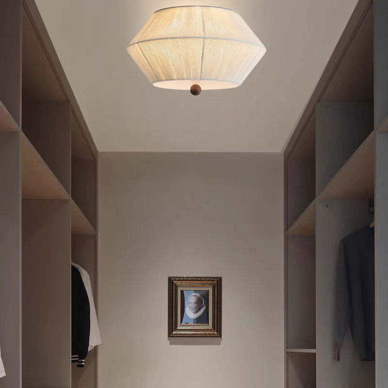 French Flying Saucer Hemp Rope Wood 3-Light Flush Light