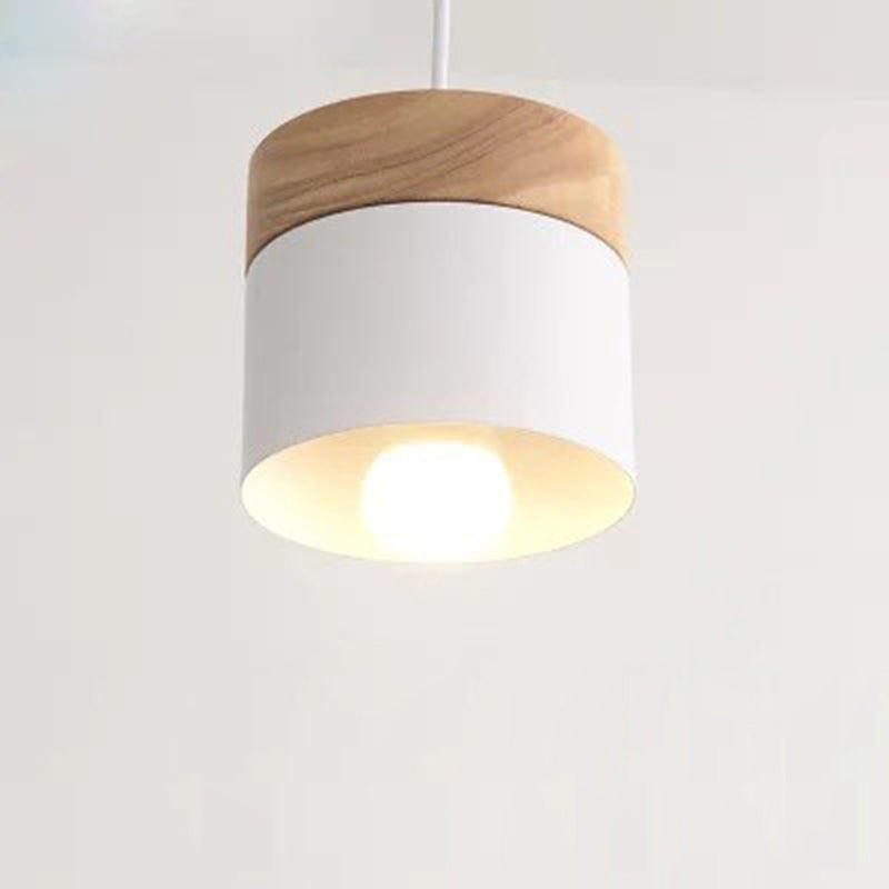 Minimalist Wood Iron Cylinder Pendant Light