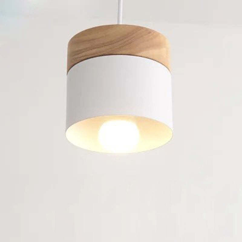 Minimalist Wood Iron Cylinder Pendant Light