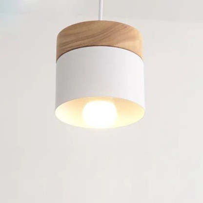 Minimalist Wood Iron Cylinder Pendant Light