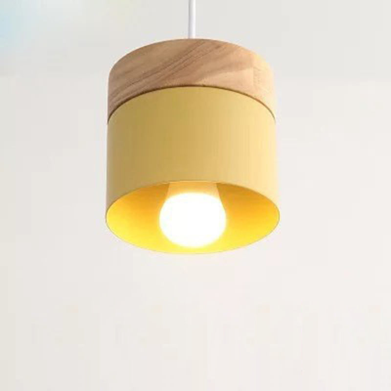 Minimalist Wood Iron Cylinder Pendant Light