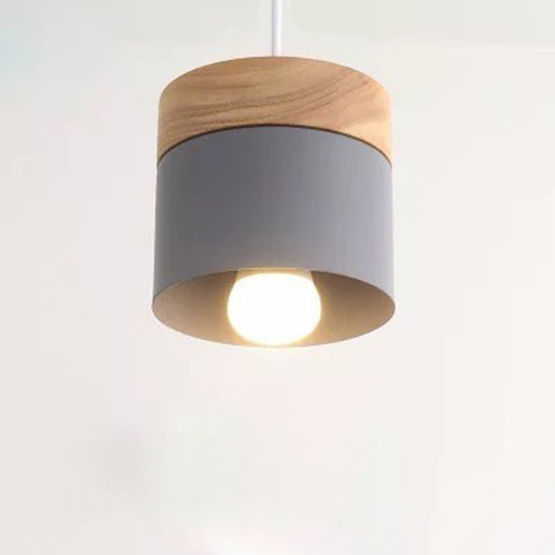 Minimalist Wood Iron Cylinder Pendant Light