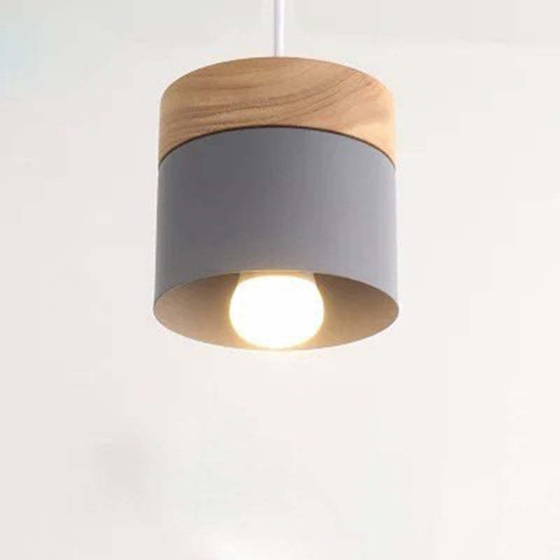 Minimalist Wood Iron Cylinder Pendant Light