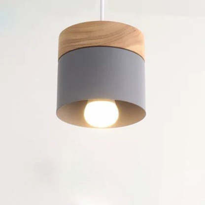 Minimalist Wood Iron Cylinder Pendant Light