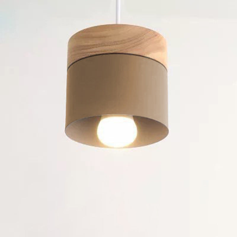 Minimalist Wood Iron Cylinder Pendant Light
