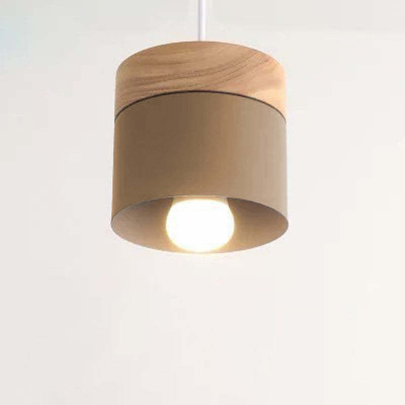 Minimalist Wood Iron Cylinder Pendant Light