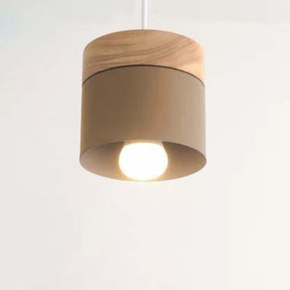 Minimalist Wood Iron Cylinder Pendant Light