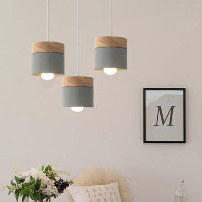 Minimalist Wood Iron Cylinder Pendant Light — Black / 220V-240V For UK/AU