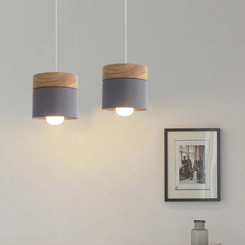 Minimalist Wood Iron Cylinder Pendant Light — Black / 110V-120V For US/CA