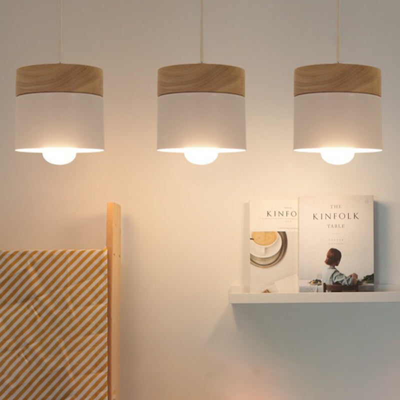 Minimalist Wood Iron Cylinder Pendant Light — Khaki Color / 110V-120V For US/CA